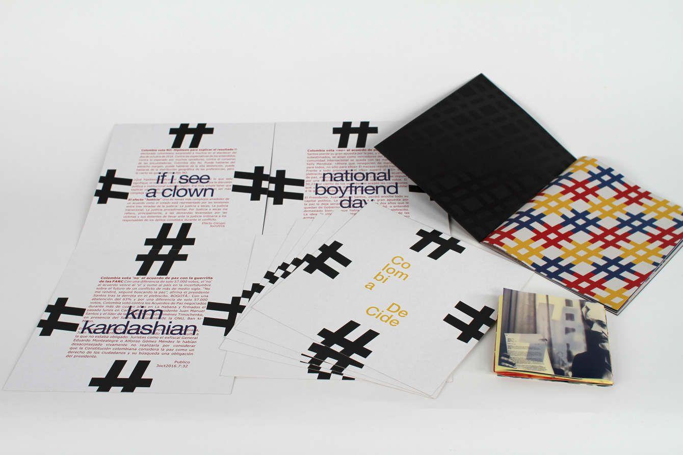 There are a bunch of papers on a white background arranged messily. Three of them have tiny red text in the background and have "if i see a clown," "national boyfriend day," and "kim kardashian" written in black on top. There are also papers with yellow t