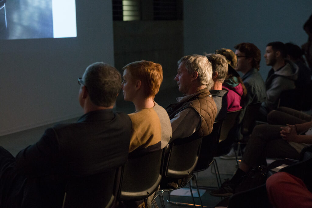 Audience listening to Helen Molesworth.