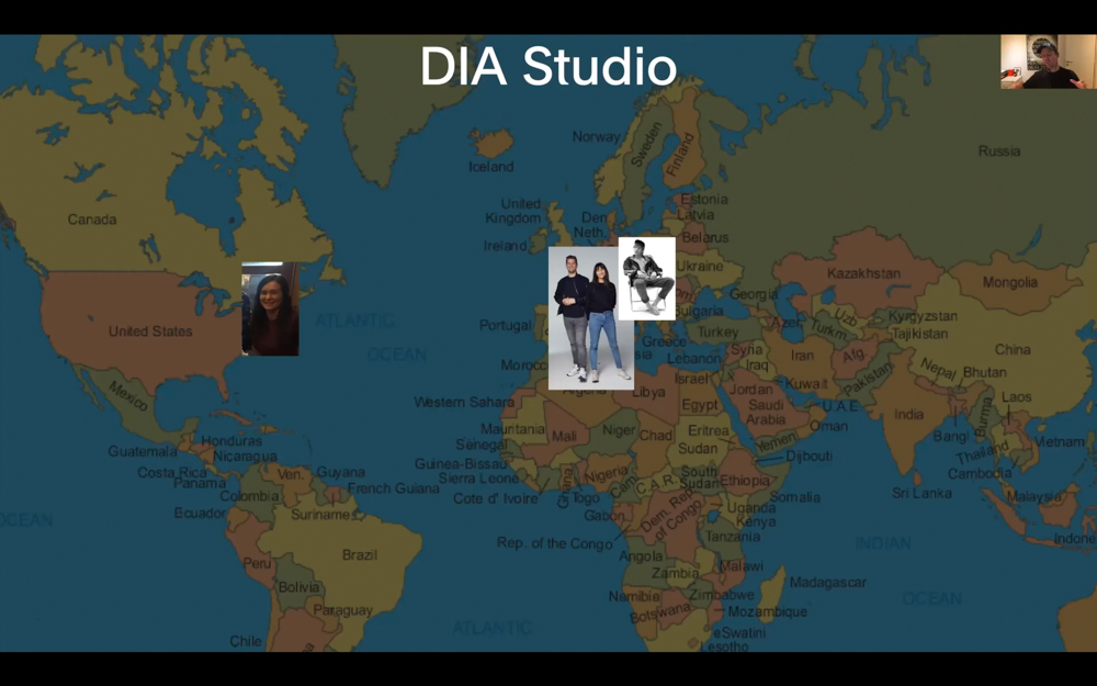 Mitch shows a map of where all the staff of DIA Studio is located.